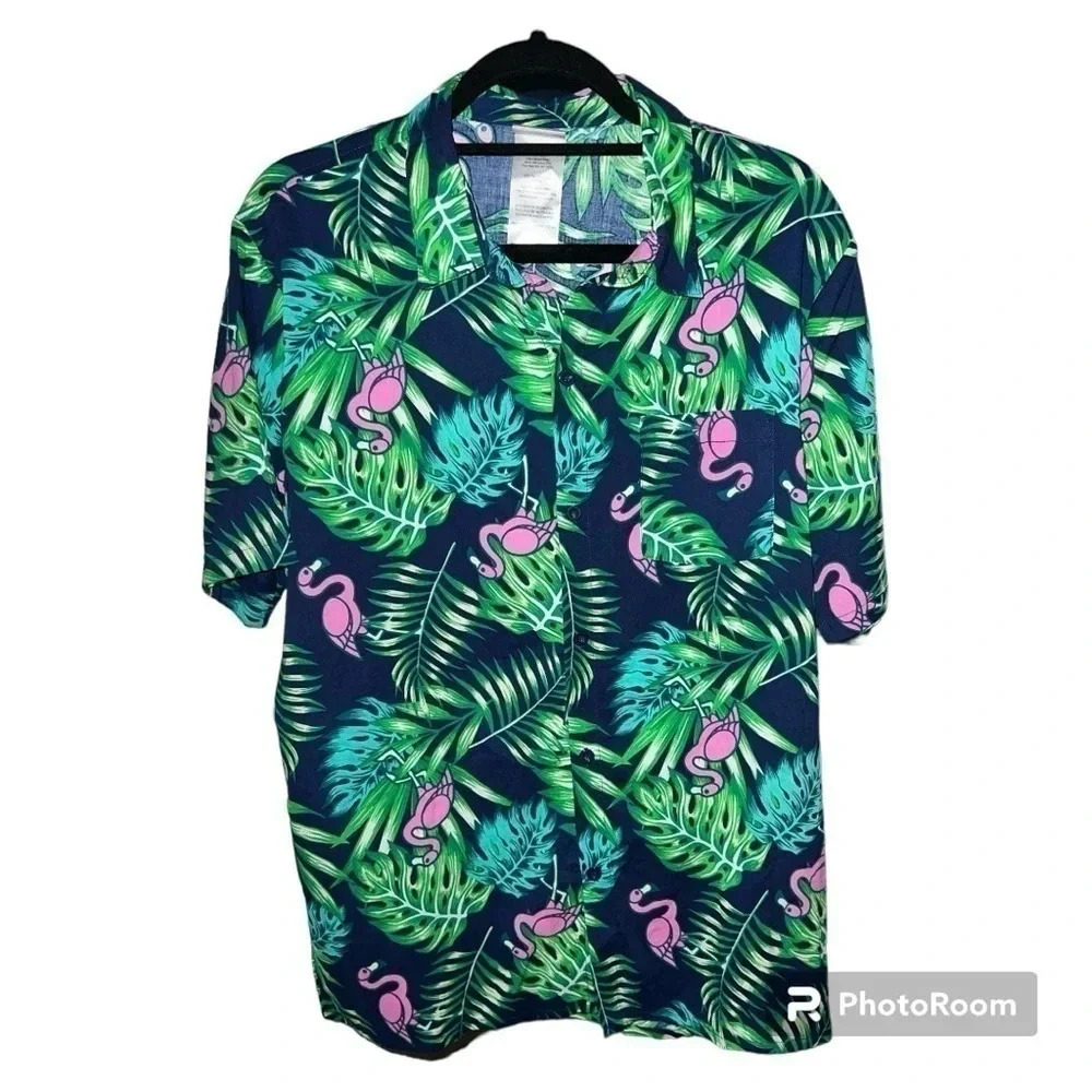 NWOT IML men’s tropical flamingo short sleeve button down size M